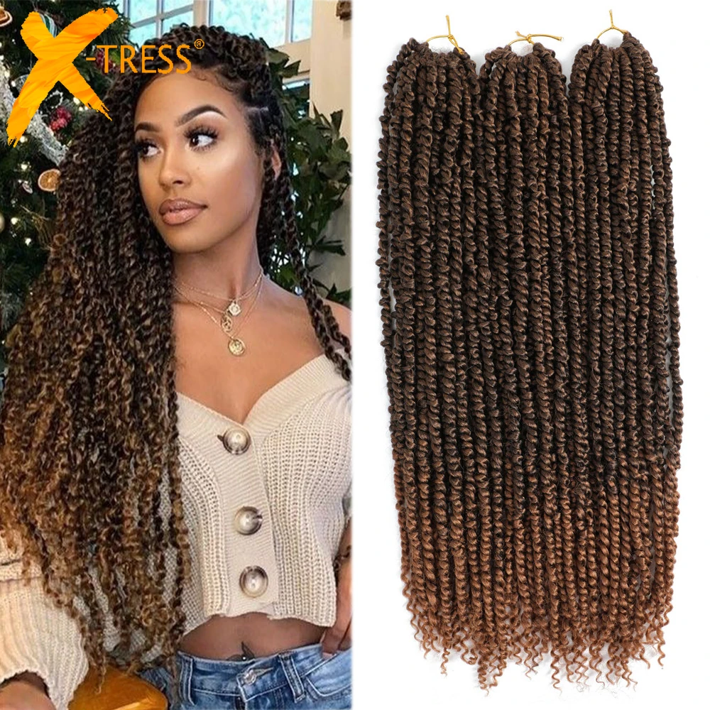 X-TRESS Synthetic Crochet Braiding Hair Pre-twisted Passion Twist Hair Extension Soft Natural Pre Looped Braids For Black Women