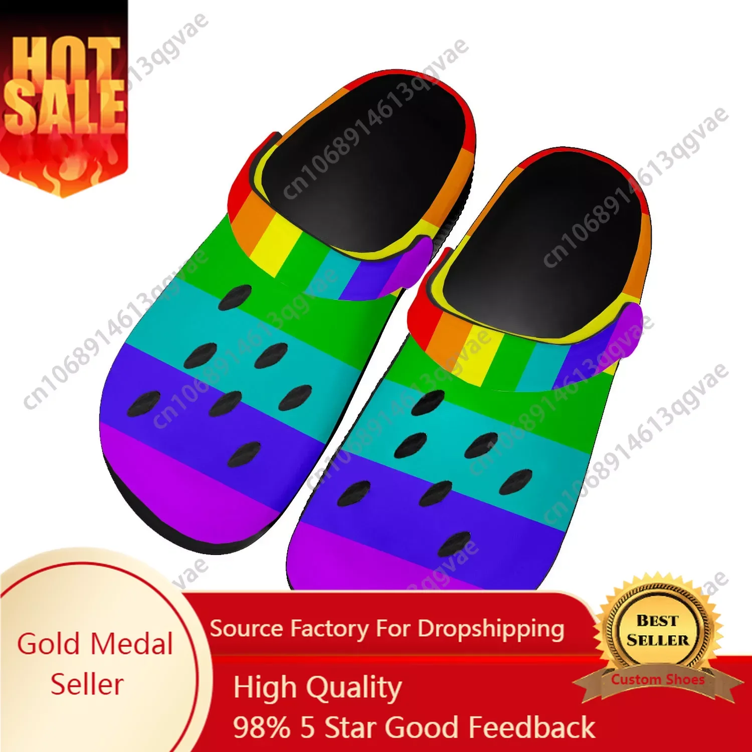 Rainbow Flag Pattern Home Clogs Custom Water Shoes Mens Womens Teenager Shoe Garden Clog Breathable Beach Hole Slippers Black