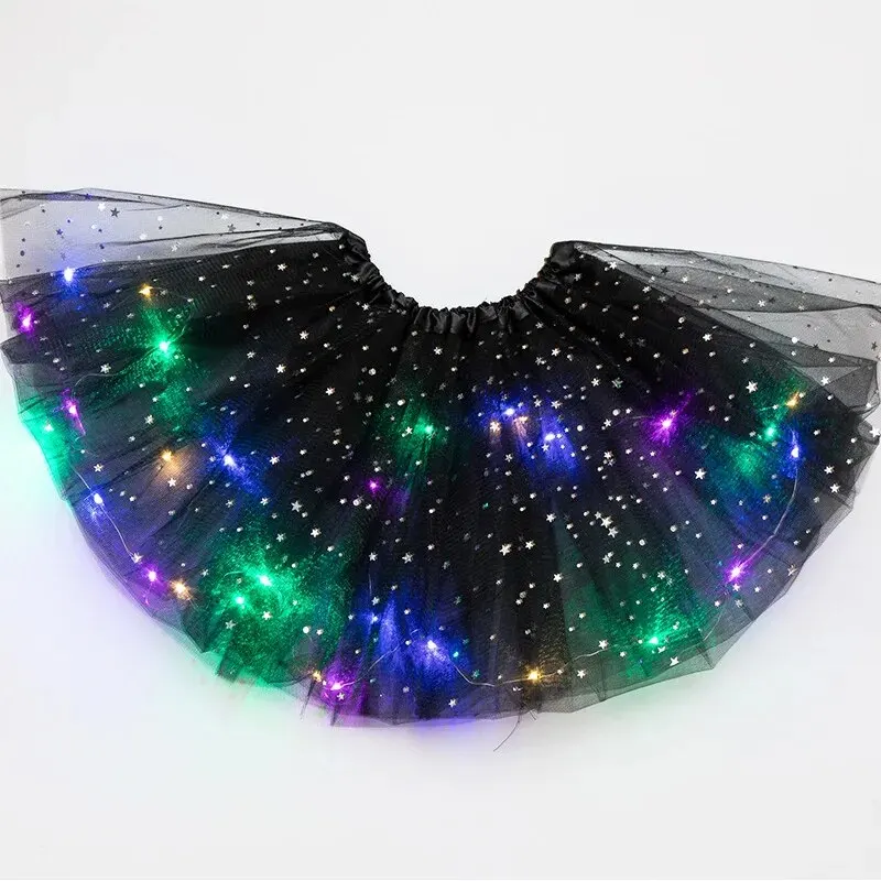 LED Glowing Light Women Tulle Star Skirt Short Tutu Mini Skirt Adult Fancy Ballet Dancewear Party Costume Ball Gown Mini Skirt 6