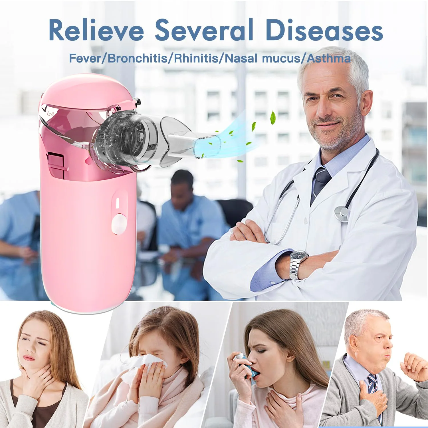Mini Portable Nebulizer Silent Handheld Inhaler Ultrasonic Nebulizer Medical Grade Atomizer for Cough Asthma Baby Kids Adult Mesh Nebulizer Medical Nebulizer Asthma Inhaler Spacer