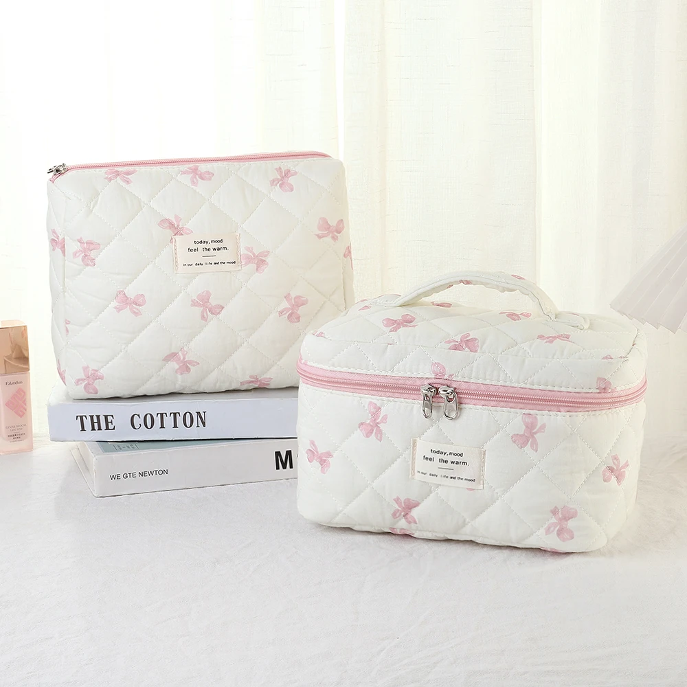 2024 Korea Bow Print Women Makeup Bag Large Capacity Portable Cosmetic Case for Travel Toiletries Cosmetics Storage Bag 2