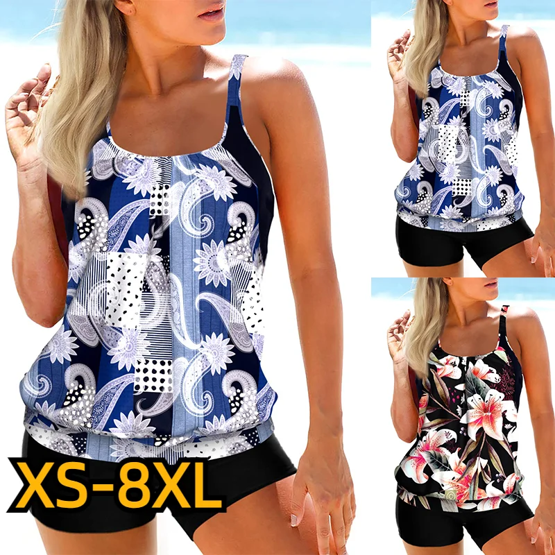 

2023 Women High Waist Tankini Summer New Design Printing Swimwear Swimsuit Bikini Bathing Suit Two Piece Set Beach Weart XS-8XL