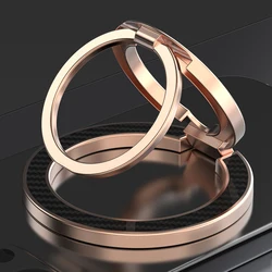 Carbon Fiber Double Sided Magnetic Phone Ring Holder and Portable Folding Stand Bracket (Gold)