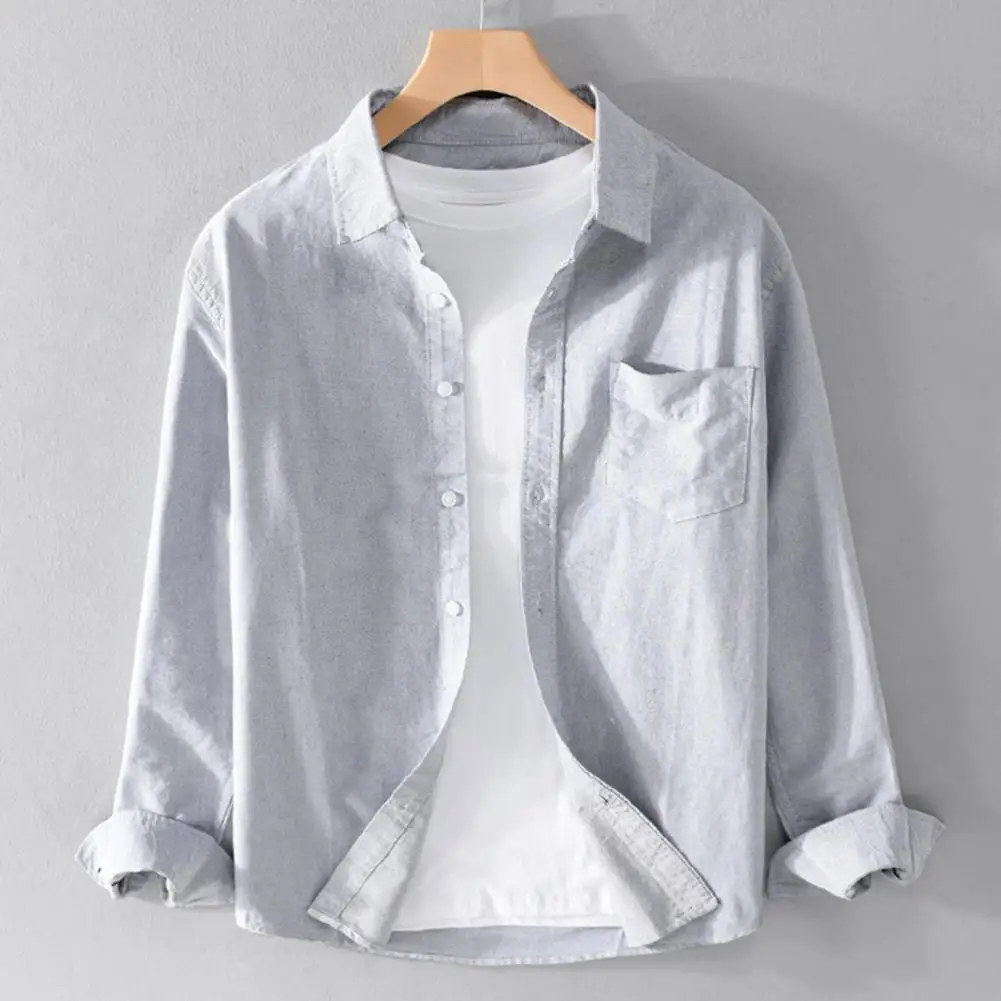 

Men Formal Shirt Men's Formal Business Style Long Sleeve Shirt with Single-breasted Lapel Plus Size Fit Soft Breathable for Fall