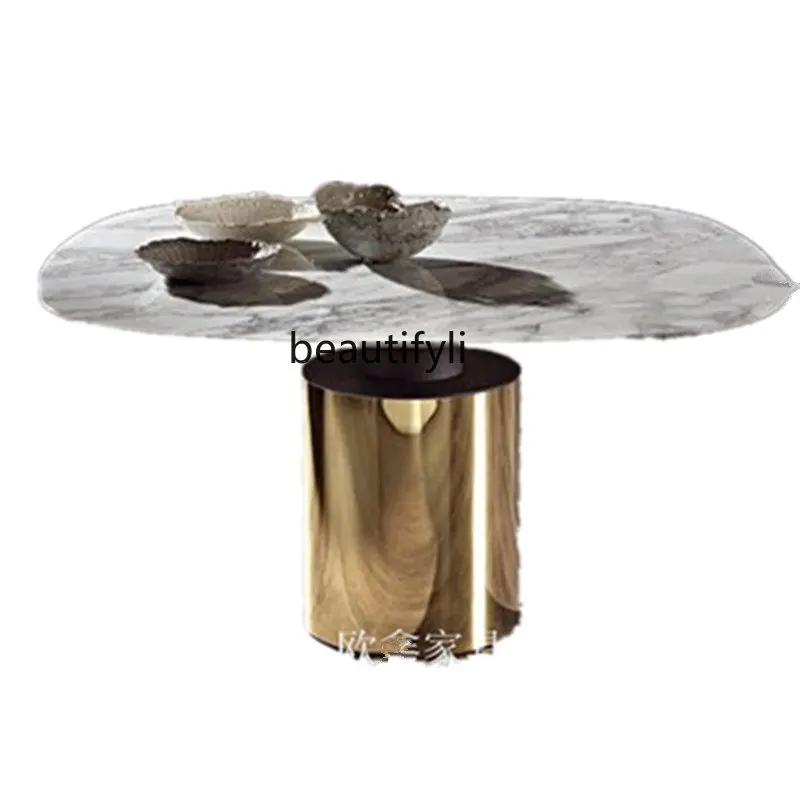 

zq Fashion Boutique Furniture Stainless Steel Metallic Oval Tea Table Creative Tea Table Coffee Table