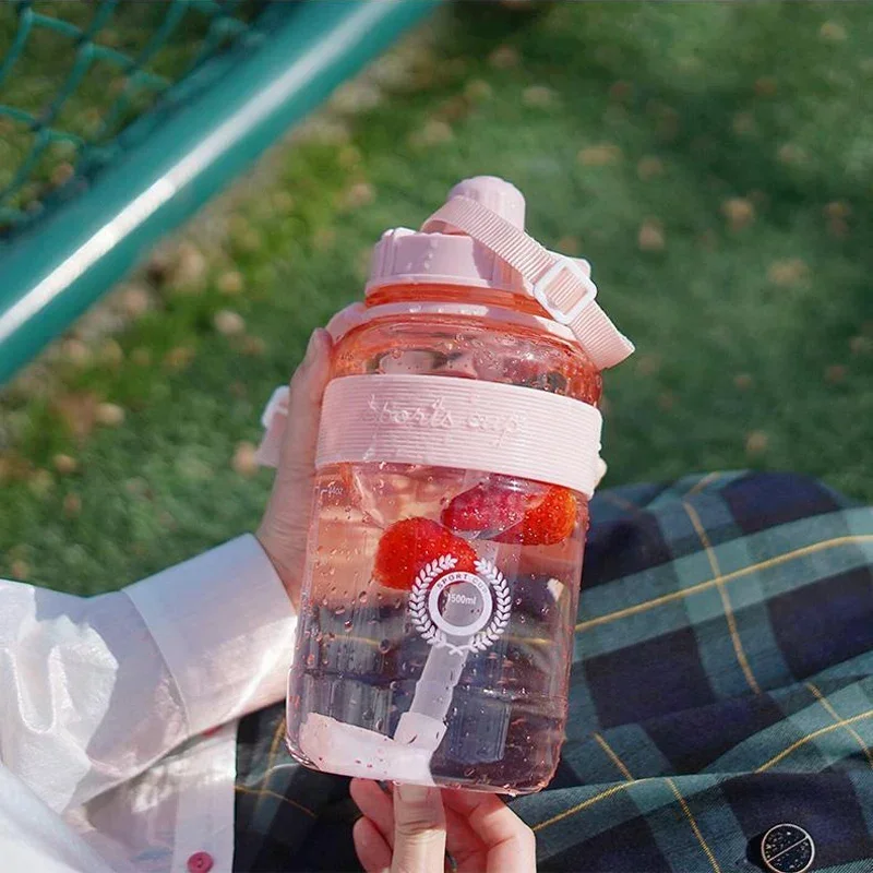 1L 2L 1.5 Liter Sport Plastic Water Drinking Bottle 1000ml BPA Free Sport Drinking Bottle with Straw Strap
