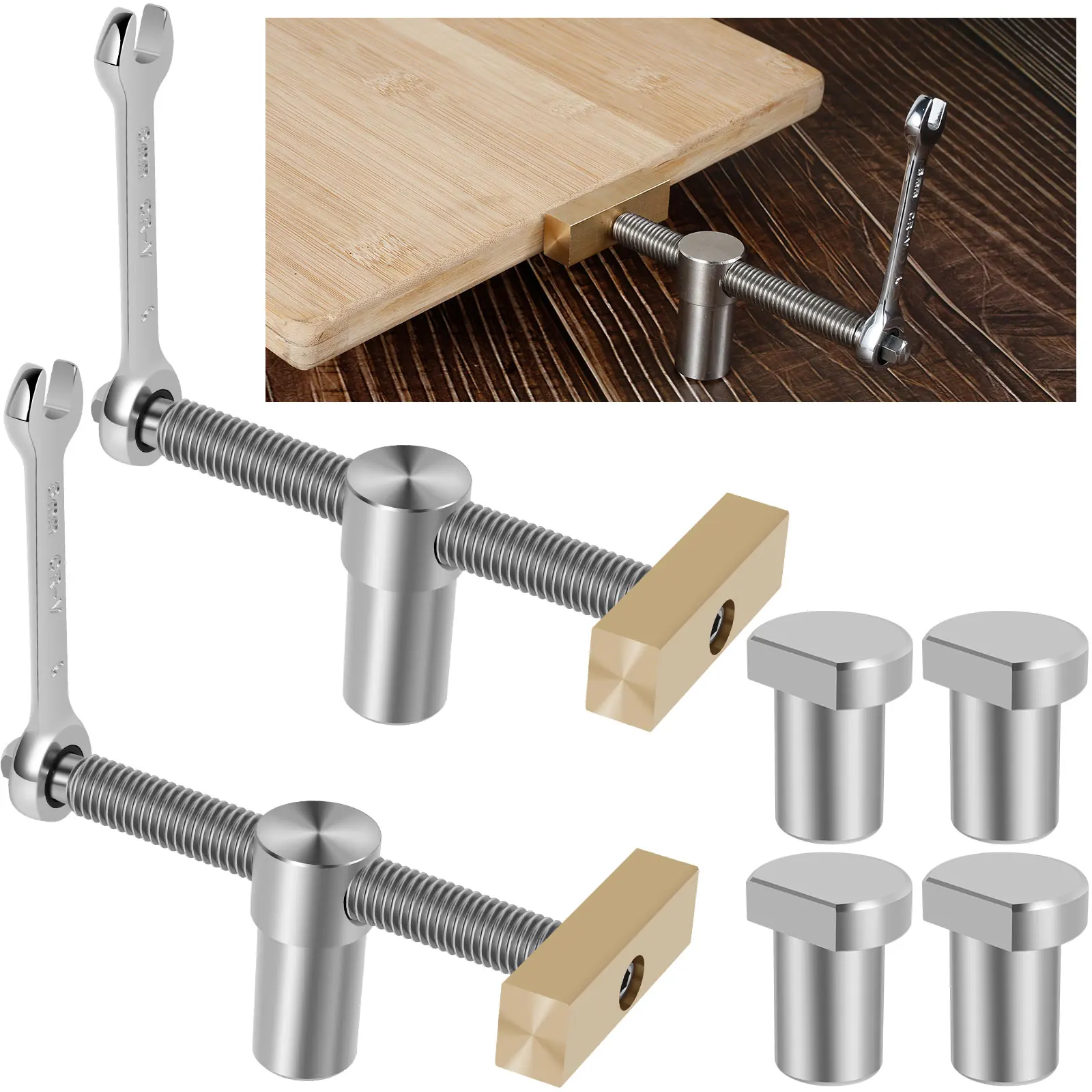 

2Pcs Bench Clamps 3/4inch Sturdy Woodworking Clamps Stainless Steel Workbench CNC Precision Machining Bench Clip with 2 Ratchet