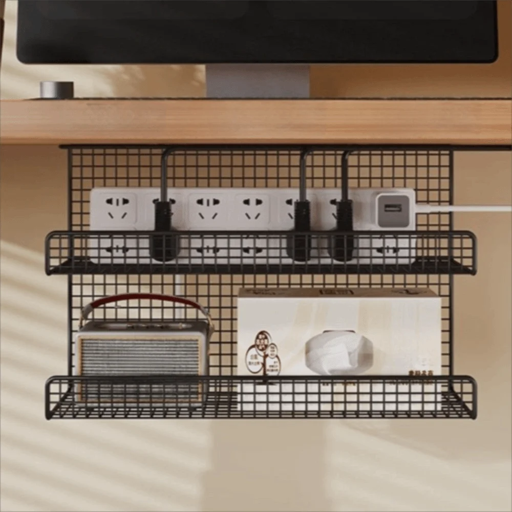 high quality under desk cable management tray with clamp metal wire socket storage no drill wiring storage rack office 3 High Quality Under-desk Cable Management Tray with Clamp Metal Wire Socket Storage No Drill Wiring Storage Rack Office 3