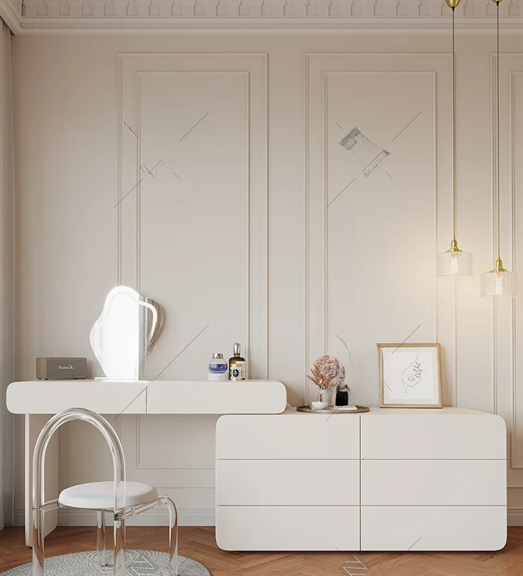 

Французский туалетный столик и шкафы Встроенная спальня современный минималистичный французский кремовый шкаф для хранения