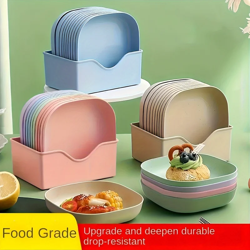11 piece durable and versatile wheat straw tableware set-reusable, snack, fruit, dessert, bone spitting plate