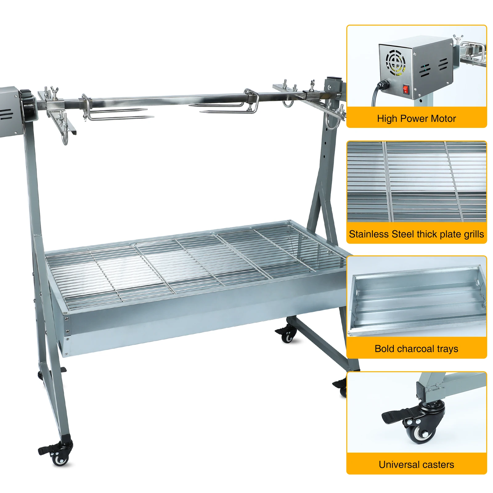 Rotisserie Grill Roaster, 132lbs Charcoal Grill Outdoor BBQ Grill Pig Lamb Spit Roaster with 25W Motor and Hand Crank 3