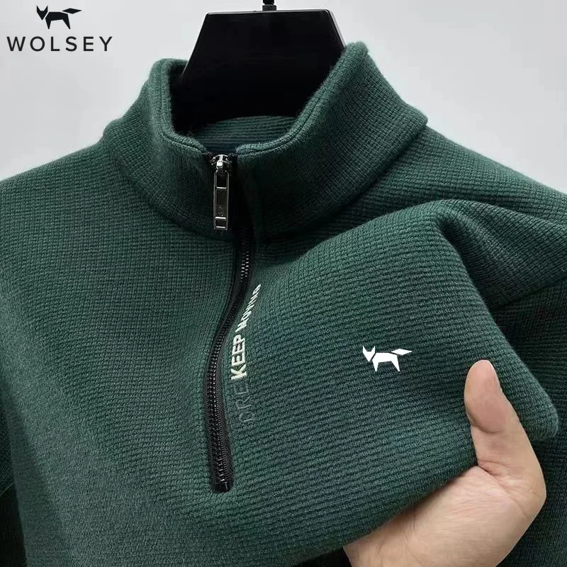 

Wolsey New Plush and Thick Half Zippered Hoodie for Men's Winter Warmth T-shirt with Long Sleeves and Standing Collar Shirt Top