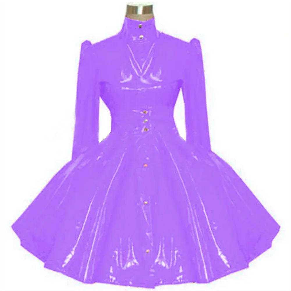 wetlook faux pu leather A line dress pvc rubber Lolita Plus Size Puff Long Sleeve Dress Costumes Princess Original Dress 7XL