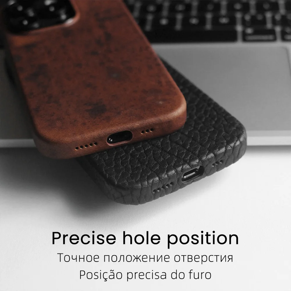 YMW Magnetic Rough Genuine Leather Case for iPhone 14 Pro Max Wild Business Natural Cowhide Phone Cases Back Cover