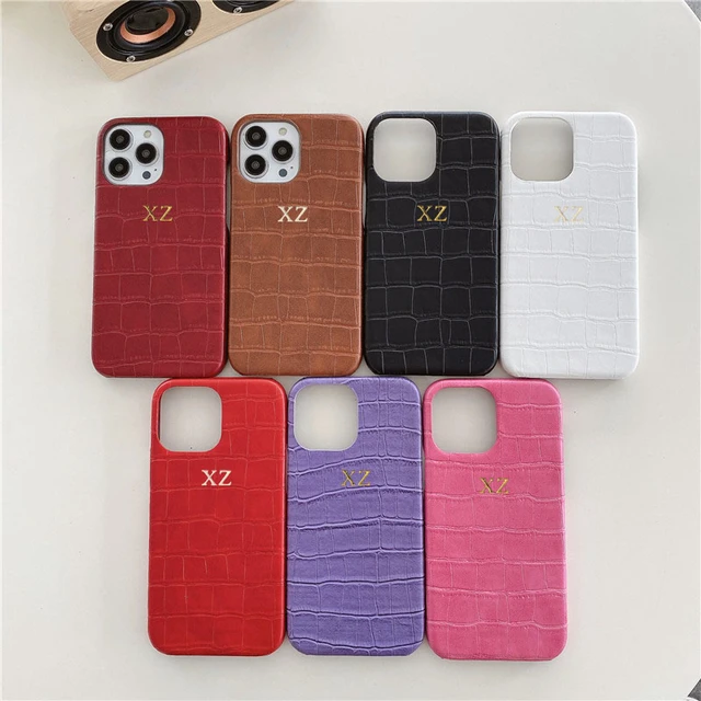 Personalise Gold Silver Initial Letters PU Leather Crocodile Case for iPhone 14 Pro Max 14 Pro 14Plus 14 12 13 Pro Max x Xs Max 11 Pro Max XR Phone