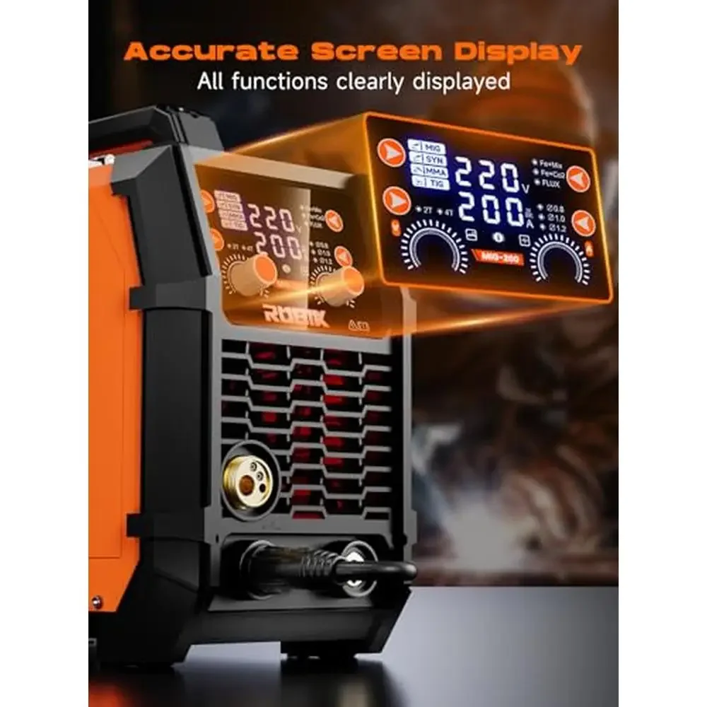 200A Dual Voltage IGBT Inverter MIG Welder 5-in-1 Flux Core Gas Gasless MMA STICK TIG SYN LCD Overheat Overcurrent Protections 4