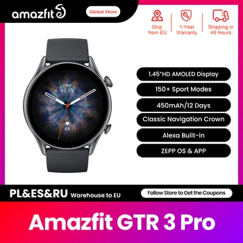 어메이즈핏 GTR 3 프로 GTR-3 프로 스마트워치, 1.45 인치 AMOLED 디스플레이, 알렉사 내장 GPS, 안드로이드 IOS용 Zepp OS, 신제품