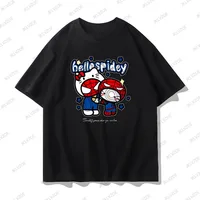 MINISO Summer New Hello Kitty Spider-Man Graphic Cotton Boys Girl Tshirt O-neck Short Sleeve Outdoor Casual Kids/Adult Tops 1