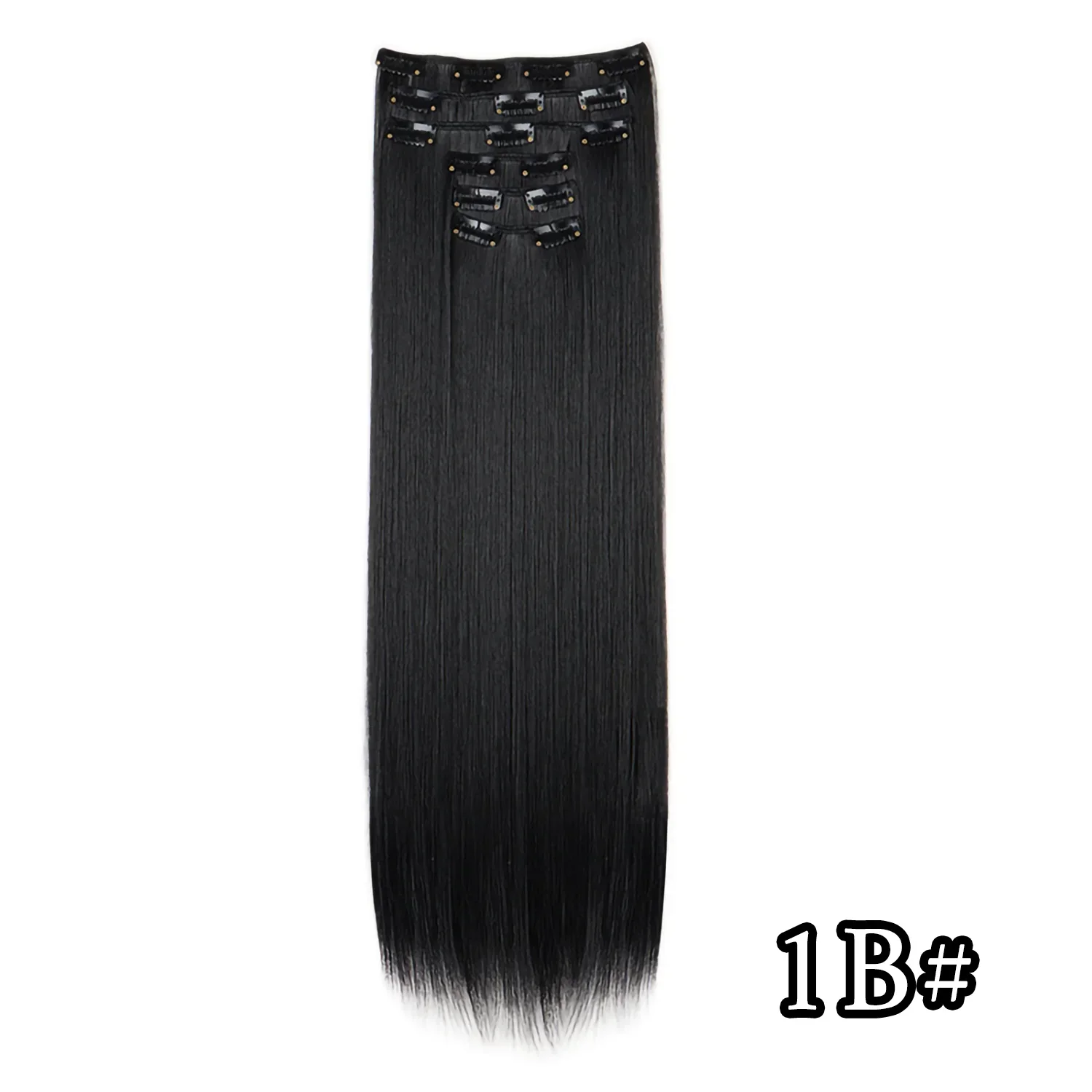 Elegant Black Ombre Long Synthetic Hair Extensions - 24 Set of 6, Heat Resistant, Clip-In