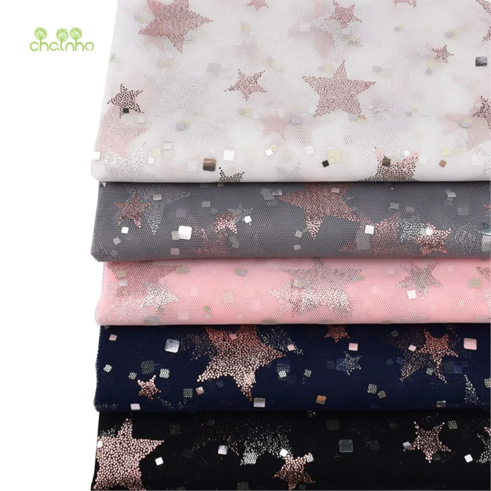 Chainho,Mesh Fabric,Bronzing Sequin Cloth,Stars Pattern,DIY Material For Wedding Dress,Mosquito Net,Net Skirt Veil,2 Sizes,WS1