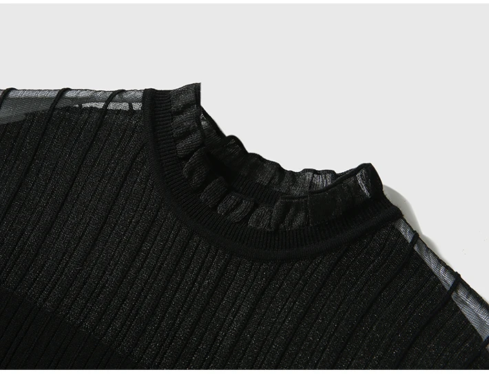 Sexy durchsichtige Spitze Tanktops Frauen Sommer ärmellose Strickweste lässig koreanische halbhohe Kragen Camis schwarz weiß Top – Detail 6