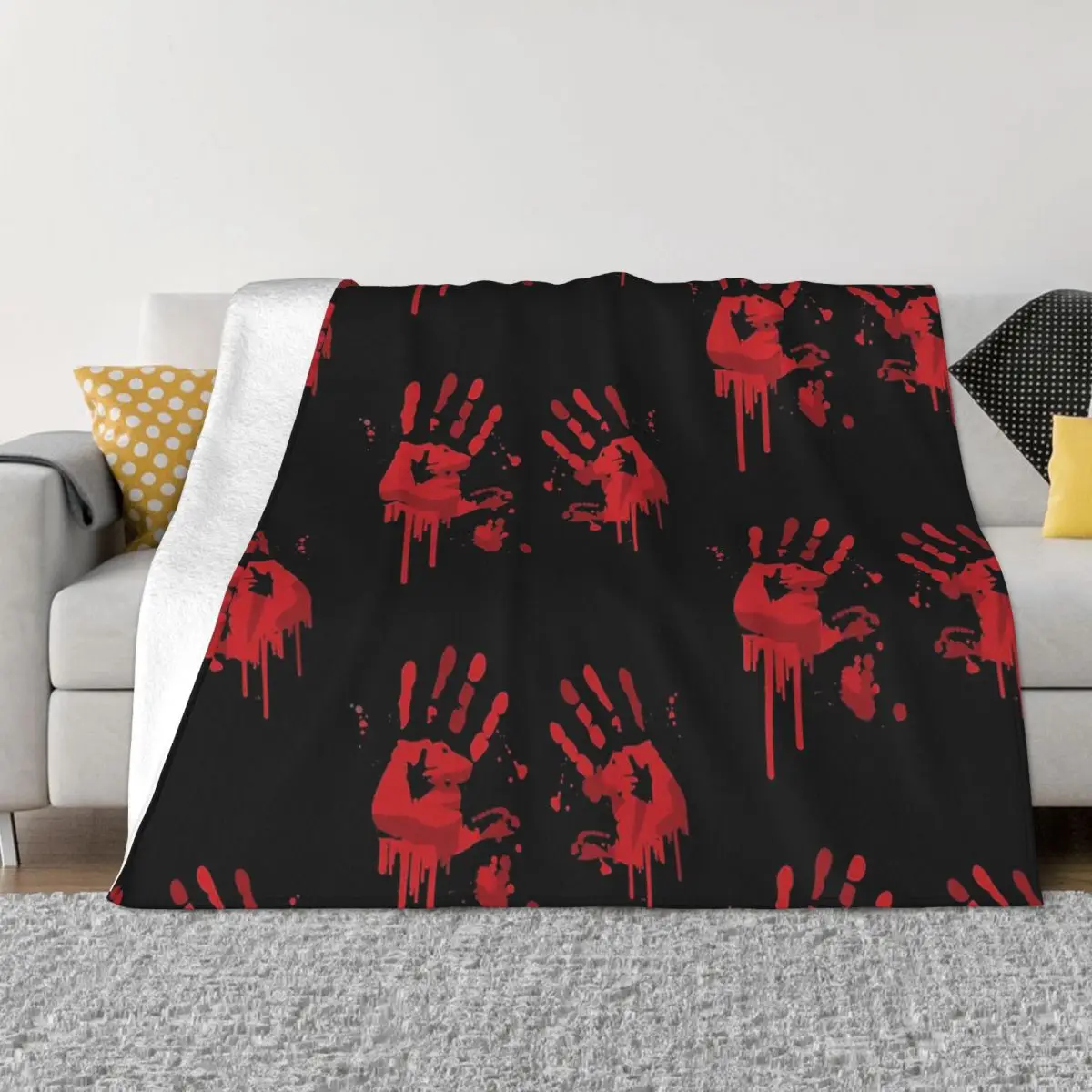 

Happy Halloween Bloody Handprints Portable Warm Throw Blankets for Bedding Travel