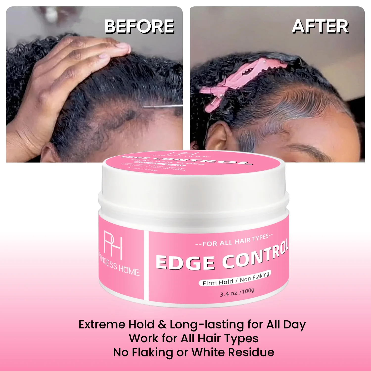 100g Extreme Hold & Reduces Frizz Edge Control Gel No White Residue Edge Control Wax for Braiding and Twisting
