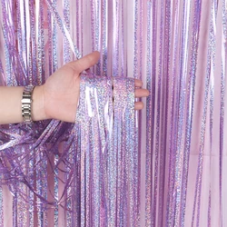 Shimmering Iridescent Foil Fringe Curtain Party Backdrop Decor - 1M Wide and 2M Long (Glitter Pink)