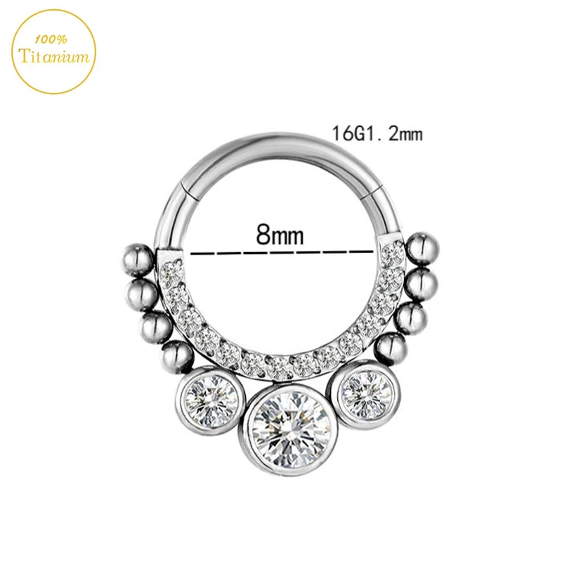 F136 Titanium Nose Piercing Septum Nose Ring Zircon High Segment Clicker Hoop Ear Cartilage Earrings Helix Piercing Jewelry 16G