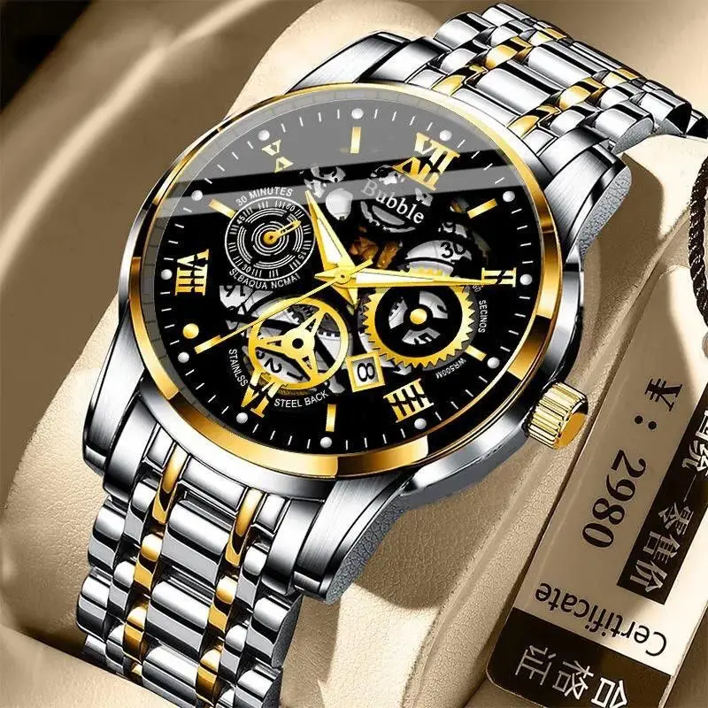 

Fully automatic movement hollowed out non mechanical watch black technology luminous waterproof calendar men's high-end watch