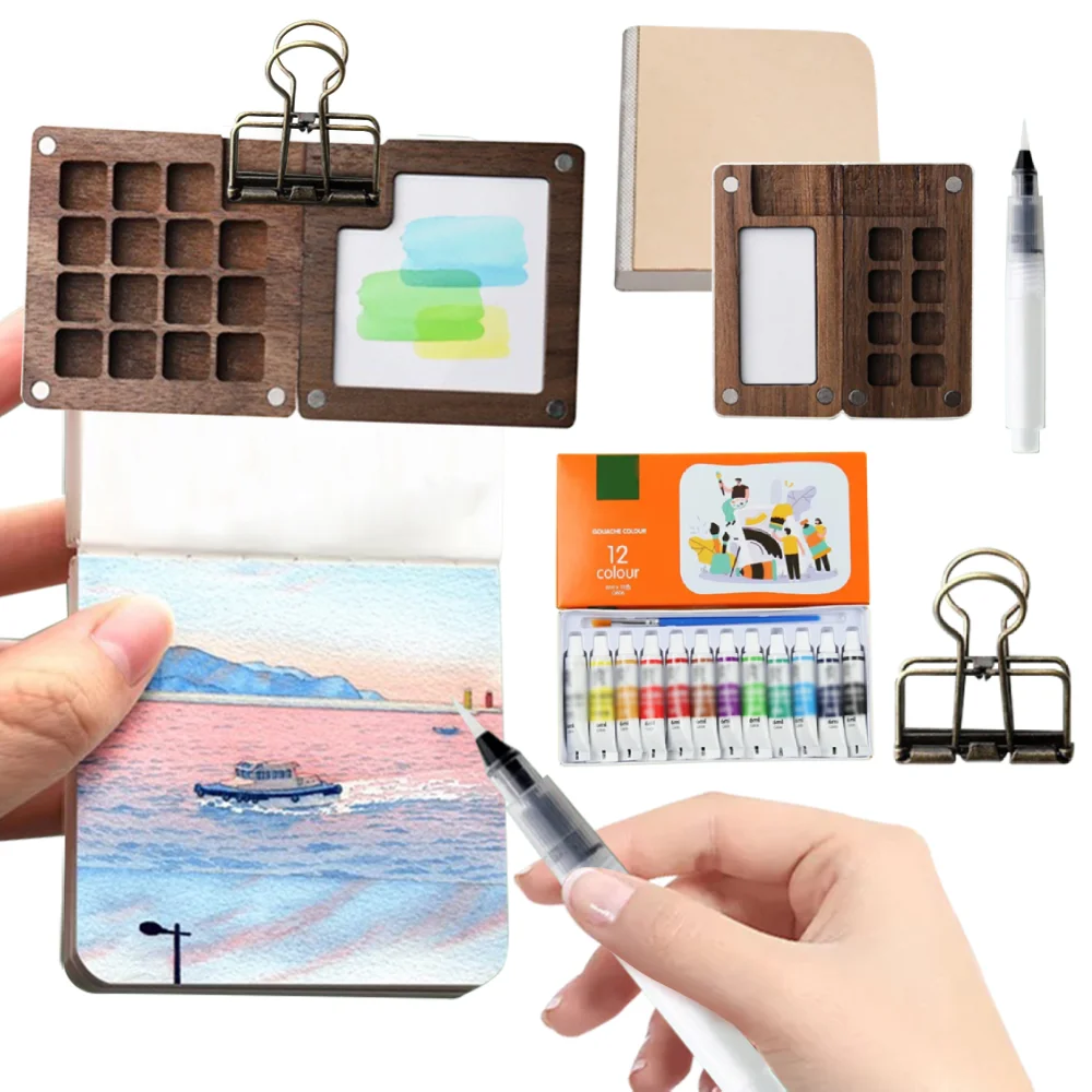 Color Palette Watercolor Palette 6/15 Grid Wooden Grid Paint Box Pocket Artist Travel Paint Palette Mini Watercolor Set for Painters Artists Students