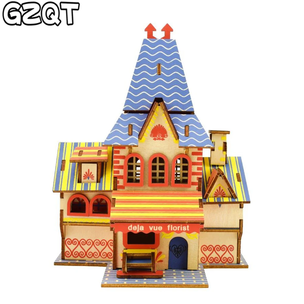 Florist 3D Wooden Puzzle Toys Jigsaw Architecture House DIY Manual Assembled Kids Puzzles Educational Wood Toy for Children Gift