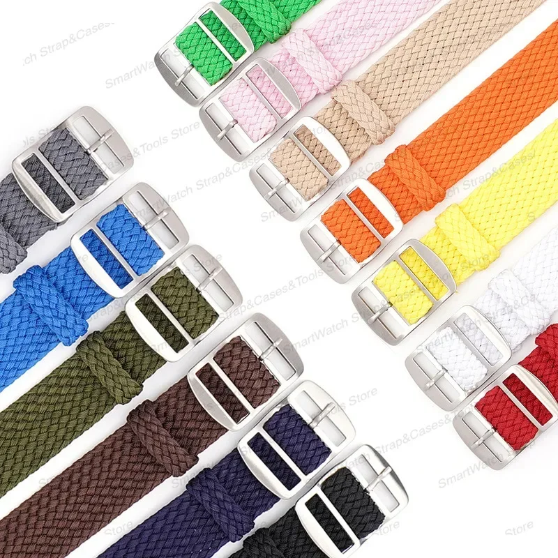 Versatile Perlon Woven Nylon Watch Strap with Metal Buckle - Black and Blue