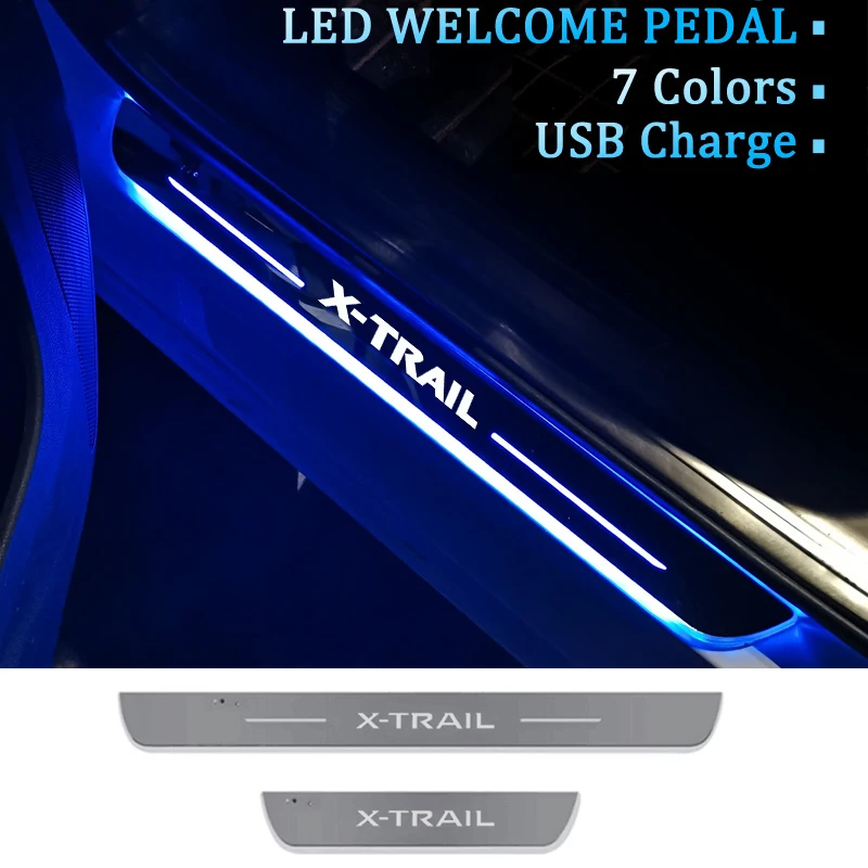 

Moving Car LED Welcome Pedal for Nissan X-trail 2011-2022 Acrylic Front Rear Door Sill Threshold USB Power Interior Accessories
