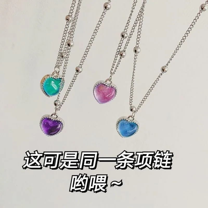 Thermo chrome Stimmung Monitor Herz Anhänger Halskette Farbwechsel als Kaiser Frauen Mädchen Schlüsselbein Kette Halsketten Liebhaber Schmuck – Detail 17