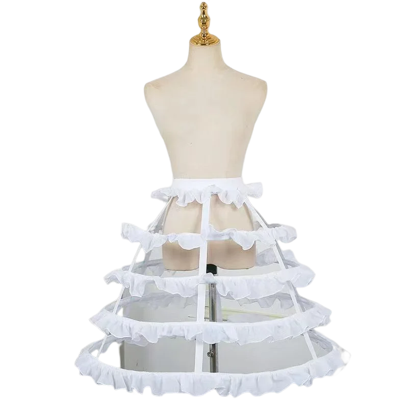 

Women's 4 Hoops Hollow Cage Petticoat with 5- Leaf Ruffles Fishbone Crinoline Skirt Short Half Slip Dress