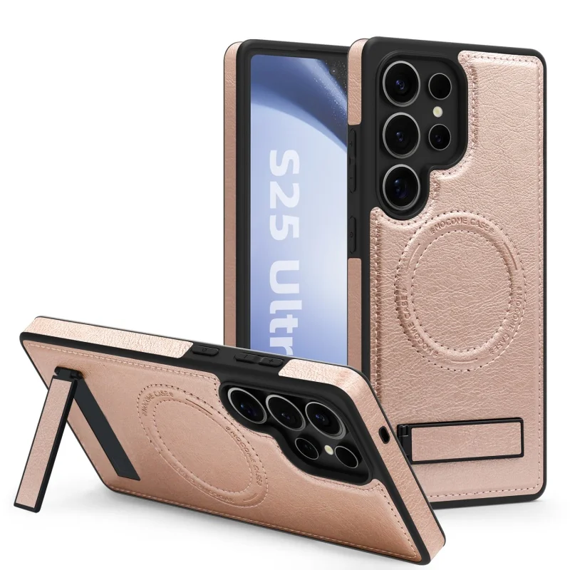 Leather Stand Case with Magnetic Wireless Charging and Fall Protection