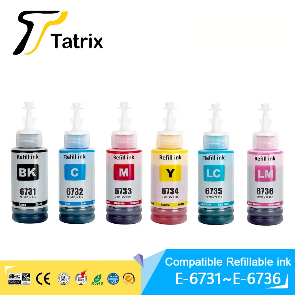 Garrafa à Base de Água Recarga Tinta Dye para Impressora Epson 673 T673 T6731 Compatível Cor Bulk L805 L850 L810 L800 L1800