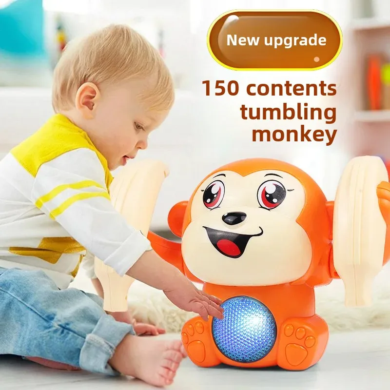 Electric Glowing Rolling Monkey Toy for Kids Practice Head up Crawling Baby Rolling Monkey Plush Toys from China Mainland