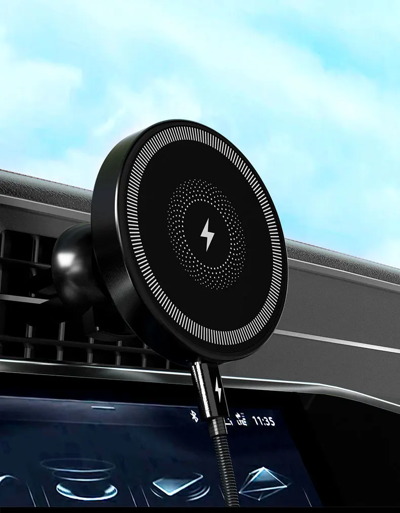Magnetic wireless car charger mounted on air vent