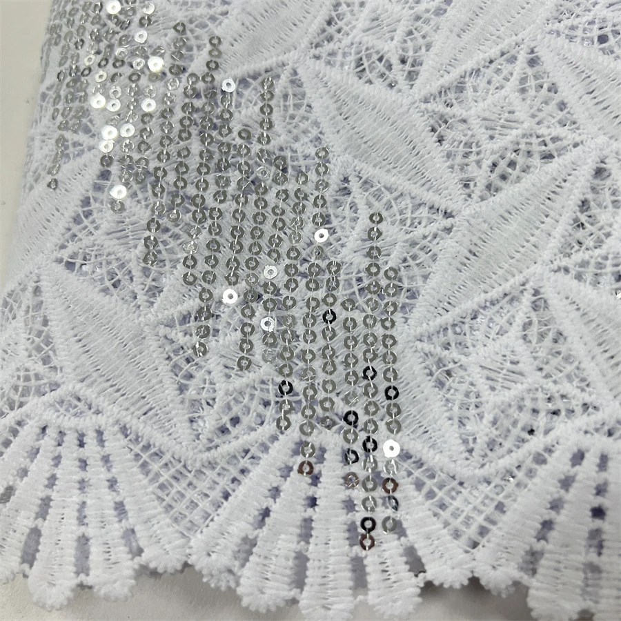 African Sequins Guipure Cord Lace Fabric Nigerian Water Soluble Lace For Women Wedding Dress 5Yards 4070