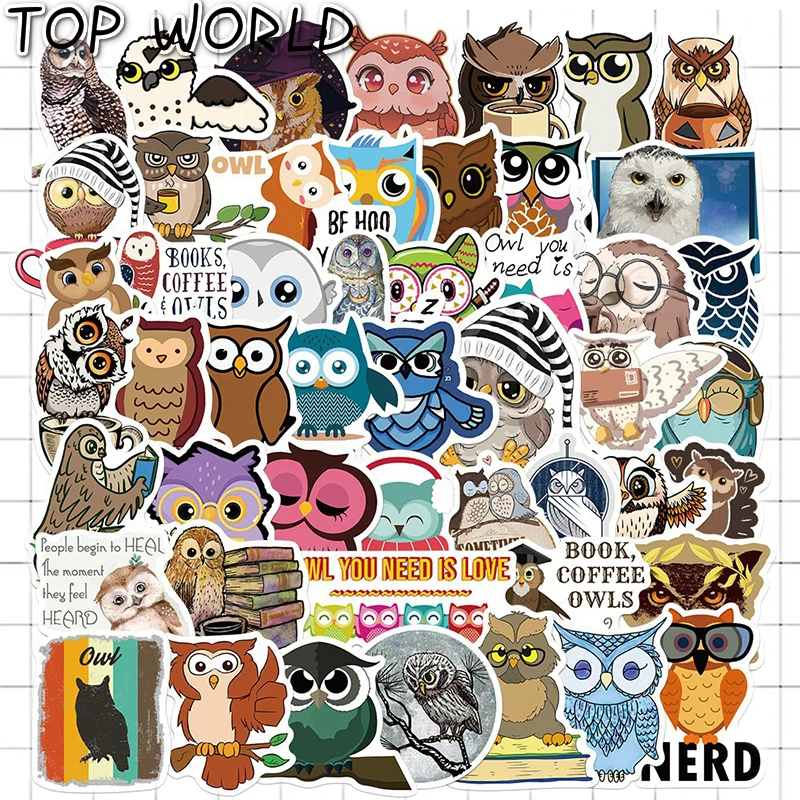 10/50Pcs/set Cartoon Cute Animal Owl Mix Pvc Waterproof Graffiti Stickers For Luggage Diy Laptop Skateboard Case Suitcase