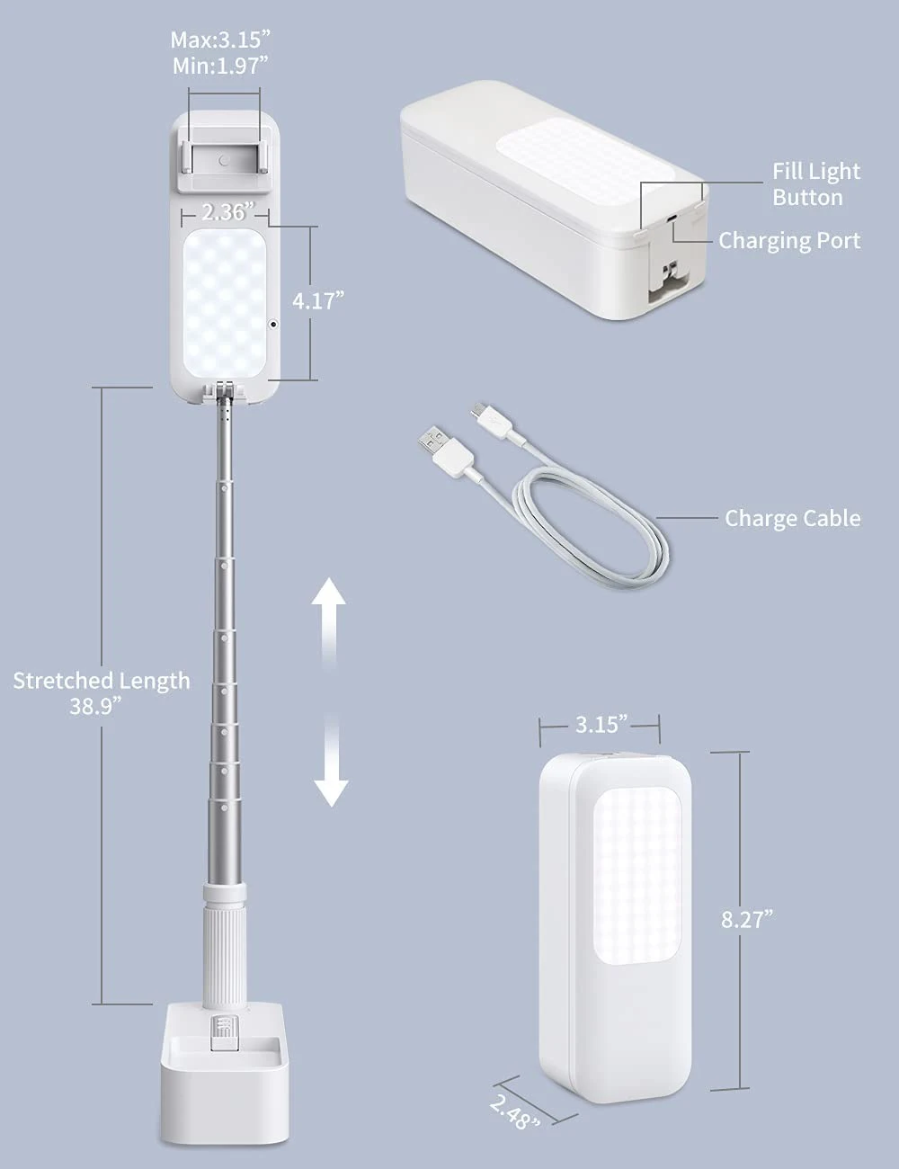 Sports Camera Selfie Stick Selfie Stick Tripod Cell Phone Selfie Stick Smartphone Selfie Stick Selfie Stick Phone Selfie Tripod Extendable Selfie Stand 360&deg; Rotation Phone Holder Rechargeable Wireless Foldable 7 LED Fill Light for Live Video Recording