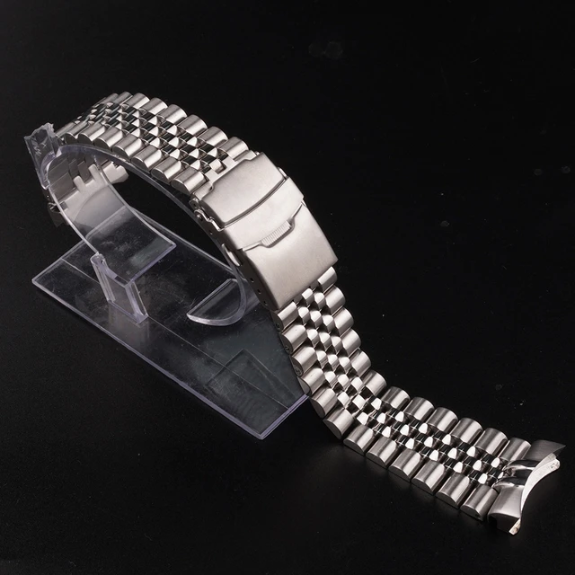 22mm Solid Curved End Links Black Steel Watch Band Bracelet For Seiko SKX  007