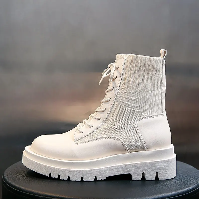 leather Platform Boots New Autumn Women Light Comfortable Chunky