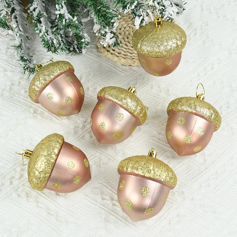 

2pcs Christmas Tree Ornaments Rose Gold Pine Cone Christmas Hanging Pendant Plastic Balls for Xmas Decorations Navidad New Year