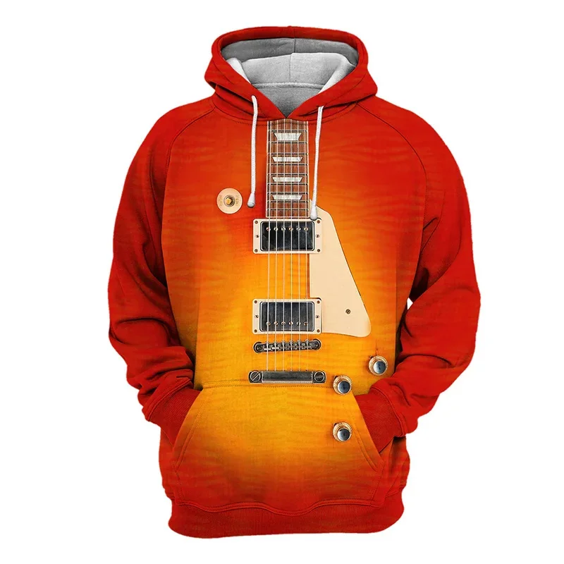 thumbnail image 1 of Sudadera con capucha y estampado 3D de guitarra y piano para hombre, sudadera de manga larga con patrón de instrumento musical, abrigo con capucha de calle, ropa para hombre, 1 of 4