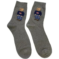 Premium Cartoon Bear Men's Cotton Socks - Harajuku Style, Skateboard Sport, Novelty Breathable Christmas Gifts - 39-44 (Milddle Dark Gray)