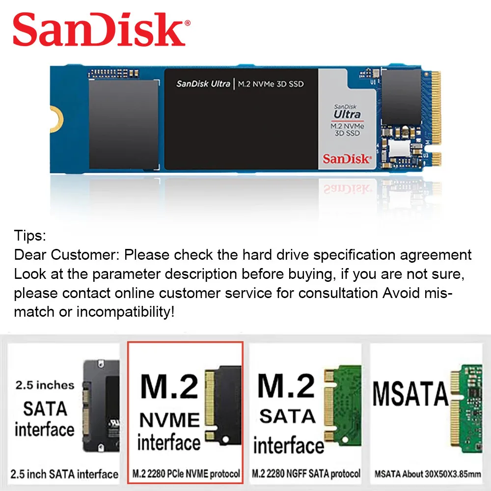 Sandisk-disco de Estado Sólido Interno Disco Rígido para Laptop e Desktop 100 Original Ultra M.2 Nvme 3d Ssd 500gb 1tb 2tb m2 2280 Ssd - Imagem 6