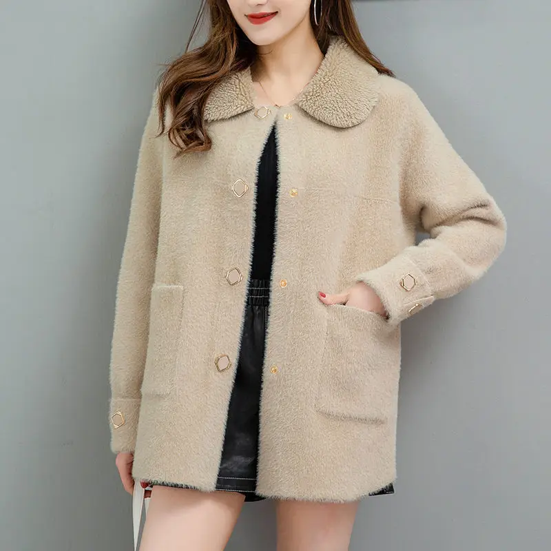 

Casual Winter Jackets Fashion Faux Mink Velvet Short Mink Fur Coat Women Korean Long Sleeve Pocket Loose Cardigan Free Shipping